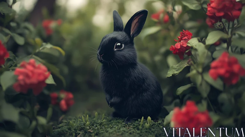 Velvety Black Rabbit Surrounded by Flora AI Image