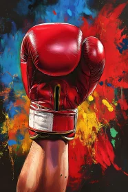 Powerful Boxing Glove Against Colorful Abstract Backdrop AI Generated Image