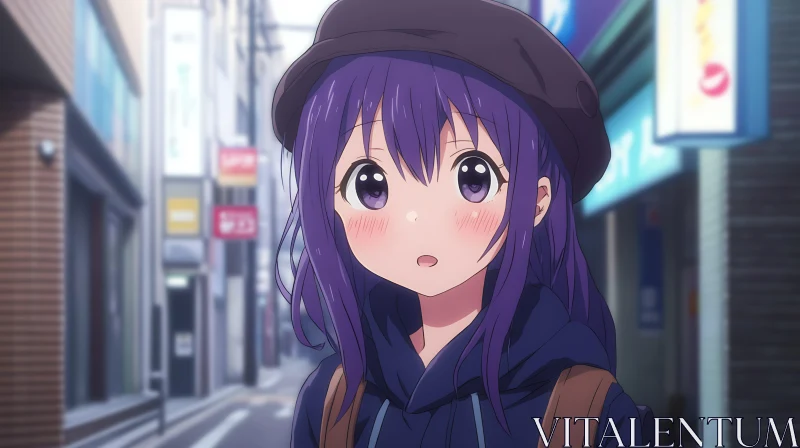 Anime Girl in Urban Setting AI Image