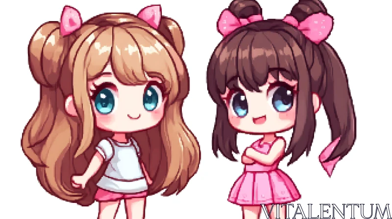 AI ART Adorable Anime Chibi Girls Illustration