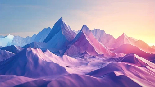 Tranquil Mountain Range in Pink and Blue