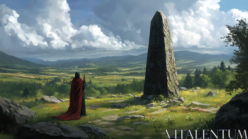 Celtic Stone in Mystical Landscape AI Image