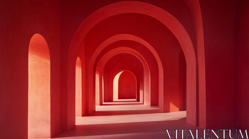 Modern Hallway with Red Arches AI Image