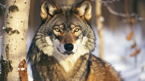 Close-Up of a Wild Wolf in Snow