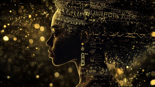 Abstract Golden Woman Profile Art