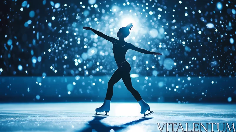 Graceful Silhouette of a Figure Skater in Snowy Arena AI Generated Picture AI Image