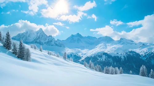 Winter Mountain Landscape with Snowy Peaks