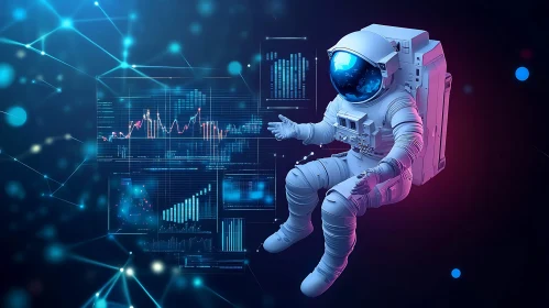 Futuristic Spaceman Analyzing Digital Data