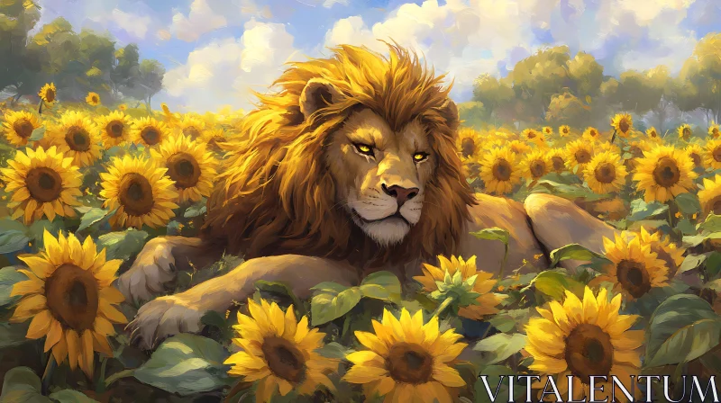 AI ART Golden Lion Among Sunflowers