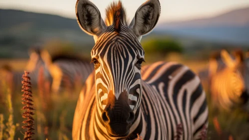 Close-up Portrait of a Zebra in Golden Light