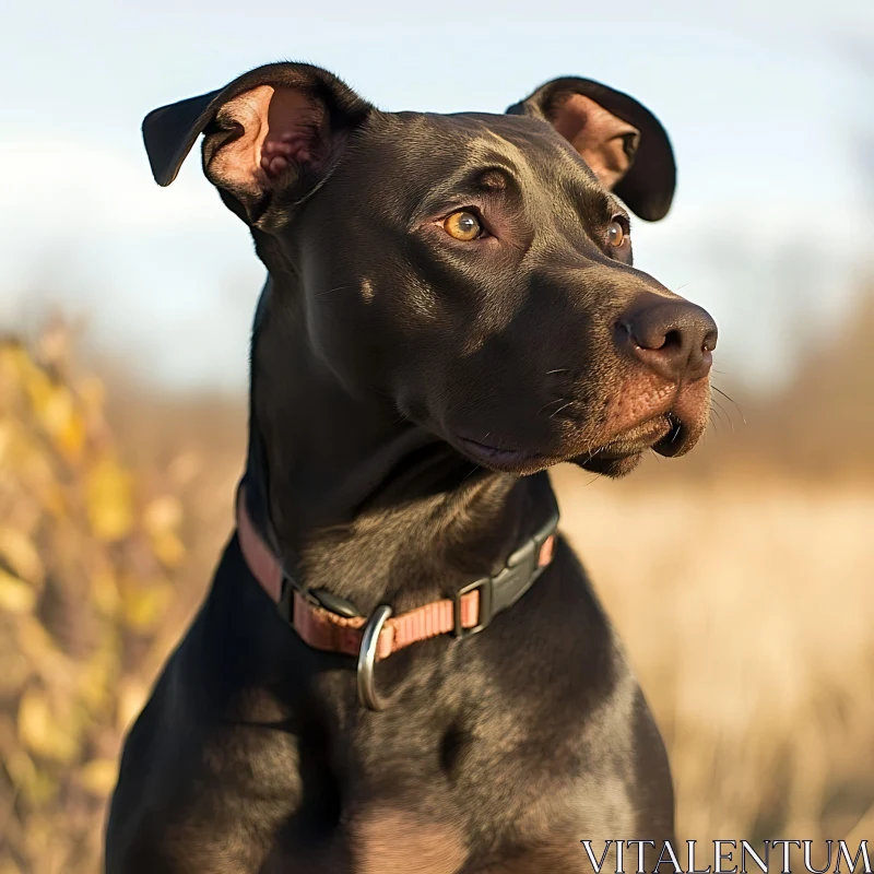 Profile of a Black Dog Outdoors AI Image