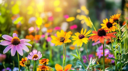 Vivid Flower Garden with Sunlit Blossoms