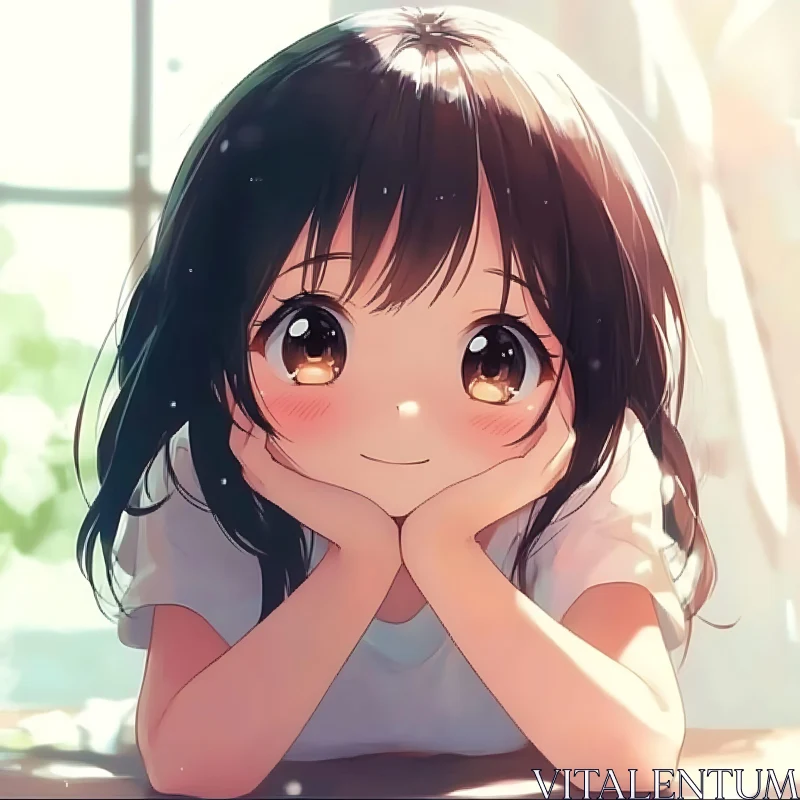 Smiling Anime Girl with Large Eyes AI Image