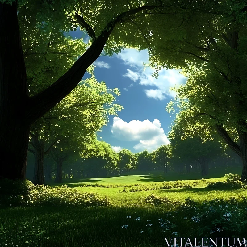 AI ART Lush Greenery Under Sunlit Canopy