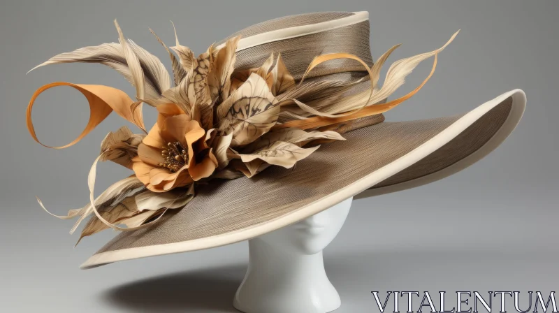 Elegant Hat with Brown Flowers - Fine Lines and Delicate Curves AI Image