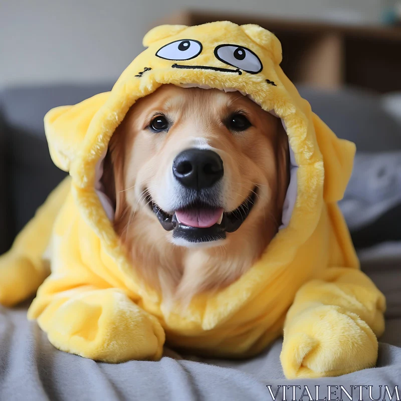 AI ART Cute Dog Dressed in Yellow Hooded Outfit