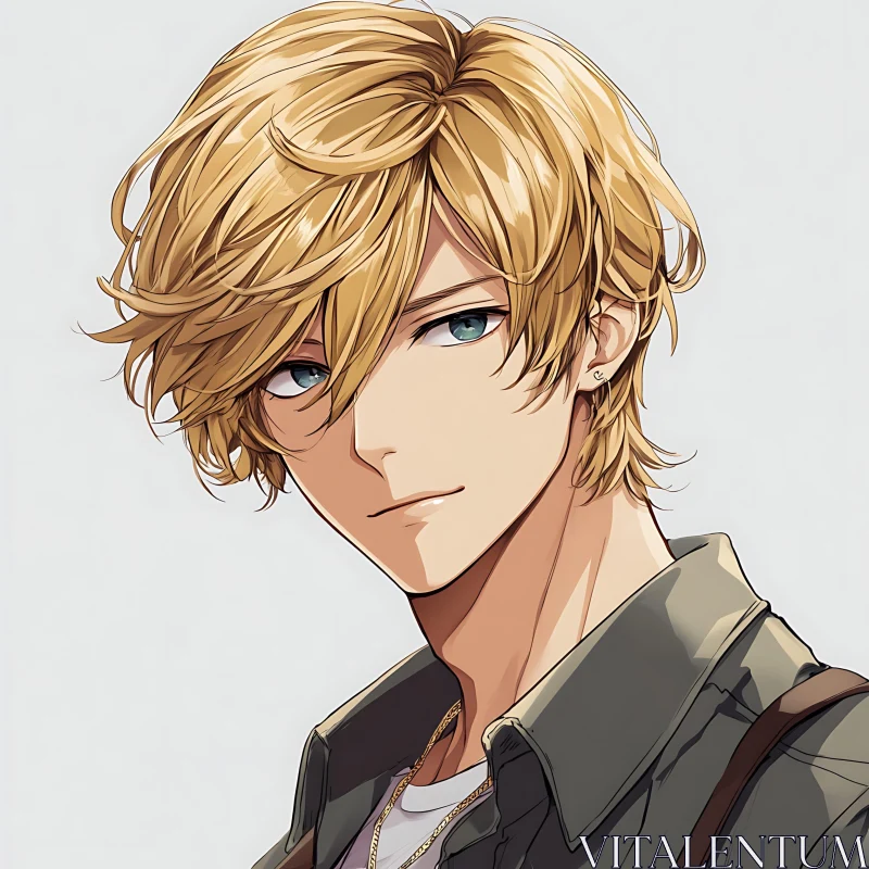 Anime Portrait of a Stylish Blonde Male AI Image