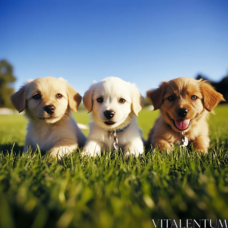 Playful Puppies on Grass AI Image