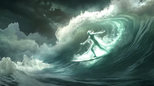 Silhouette Surfer on a Wave Crest