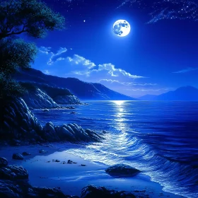 Night Waves Under Moonlight