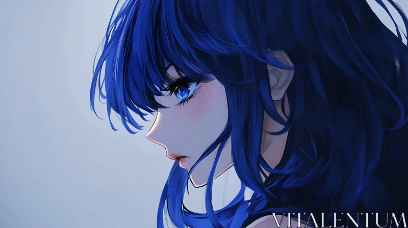 Anime Girl with Blue Hair in Profile AI Image