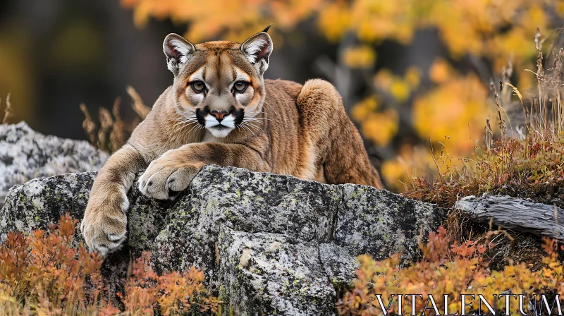 Cougar Portrait On Rocky Ledge AI Image