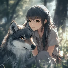 Anime Girl with Wolf Companion