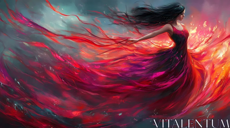 Lady in Red Abstract Art AI Image