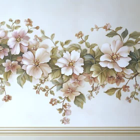 Delicate Pastel Flowers on Vintage Wall