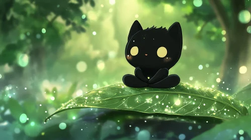 Fantasy Cat in Glowing Forest Scene