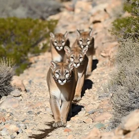 Four Cougars Walking