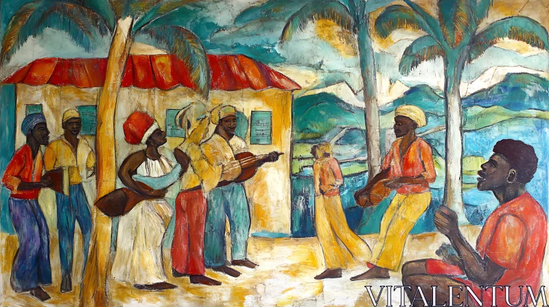 Colorful Village Musicians Art AI Image