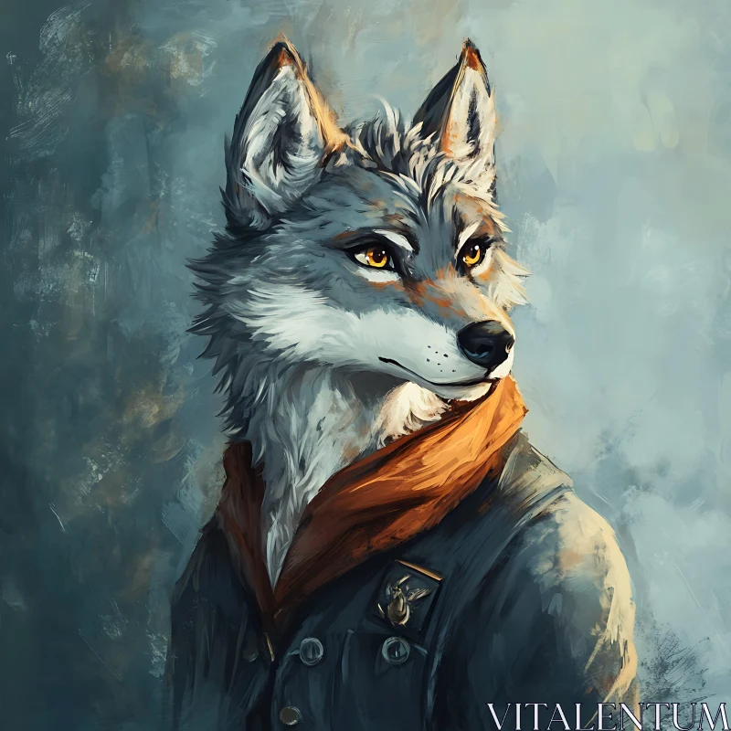 AI ART Anthropomorphic Wolf in Jacket and Scarf