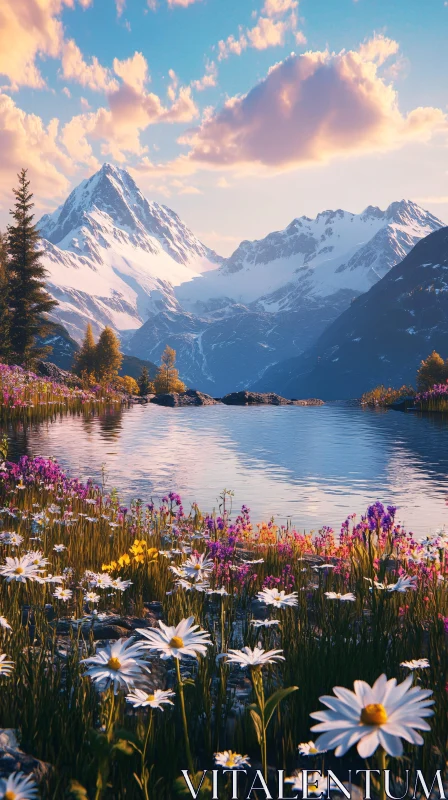 Serene Lake and Snow-Capped Mountains AI Image