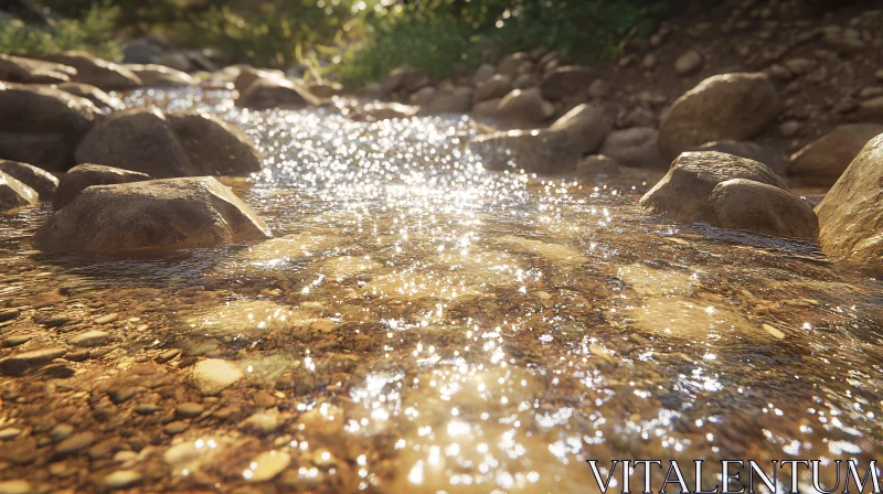 Glistening Stream in Nature AI Image