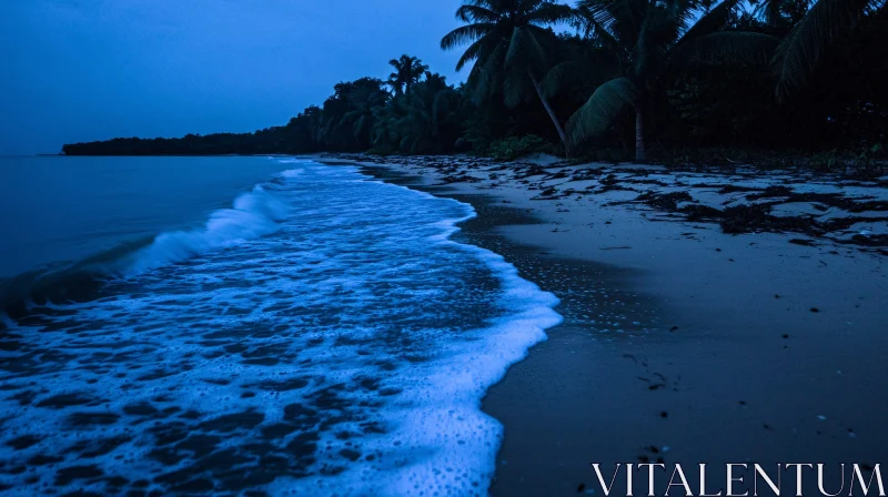 Nighttime Beach Scene with Waves AI Image