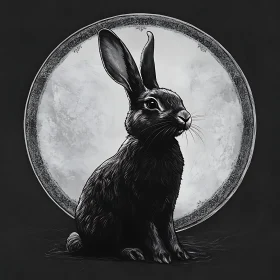 Black and White Rabbit with Moon