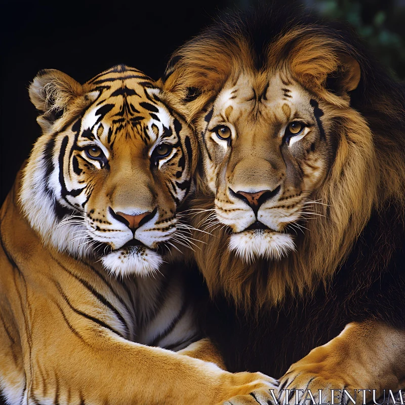 Majestic Lion and Tiger Portrait AI Image