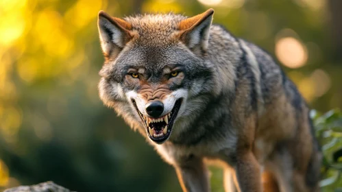 Angry Wolf Showing Teeth Close-up