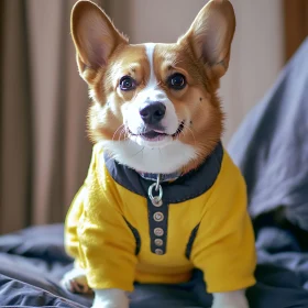 Charming Corgi Dog Wearing Stylish Yellow Outfit