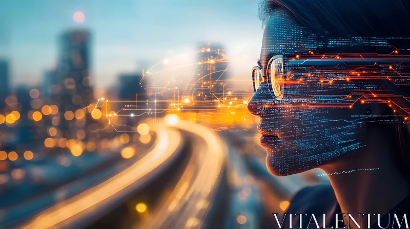 Digital Woman in Futuristic City View AI Image