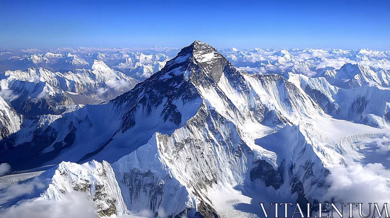 Snowy Mountain Summit Under Blue Sky AI Image