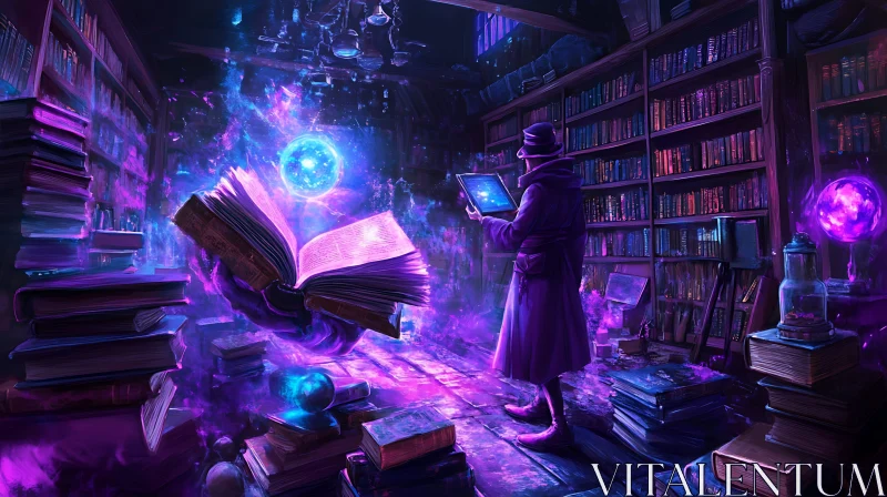 Enchanted Library with Glowing Magic AI Image