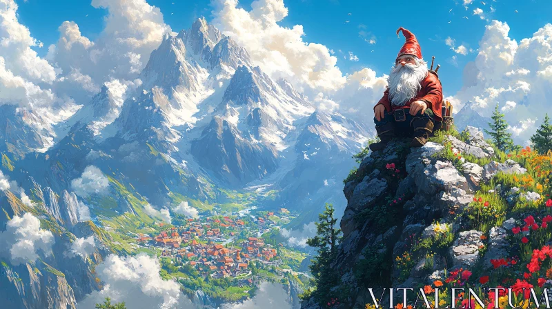 Scenic Mountain View with Gnome AI Image