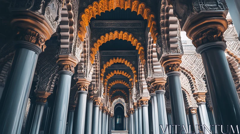 Historical Architecture with Symmetrical Arches and Columns AI Image