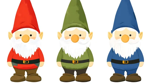 Whimsical Gnomes in Red, Green, and Blue