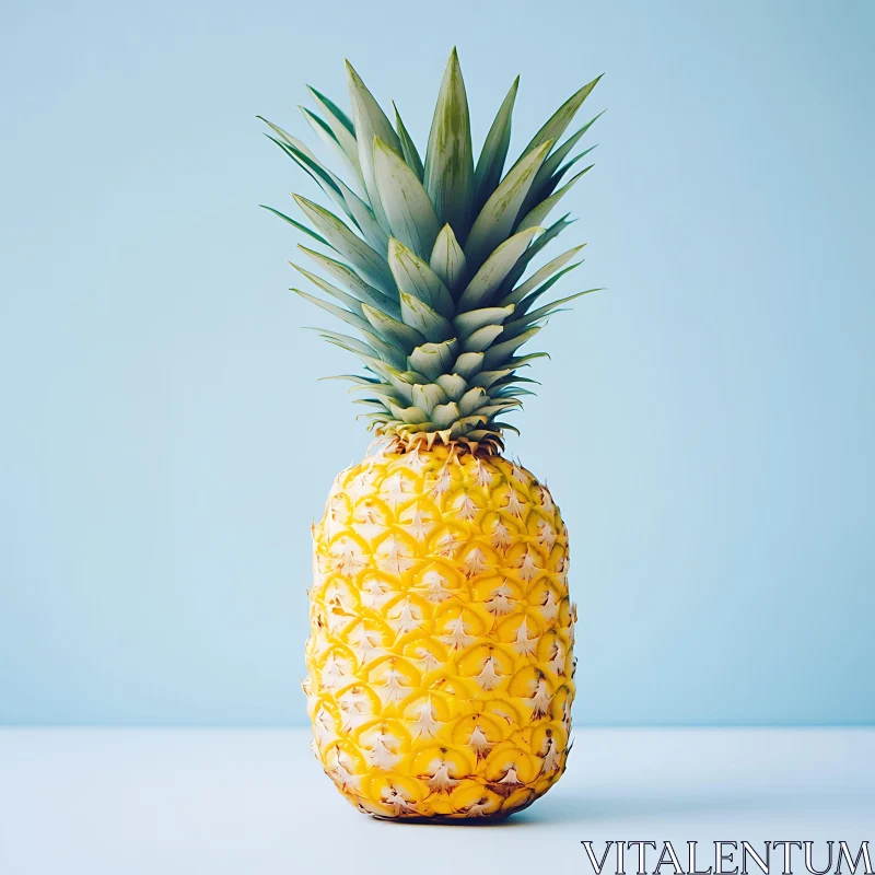 Tropical Pineapple on Blue Background AI Image