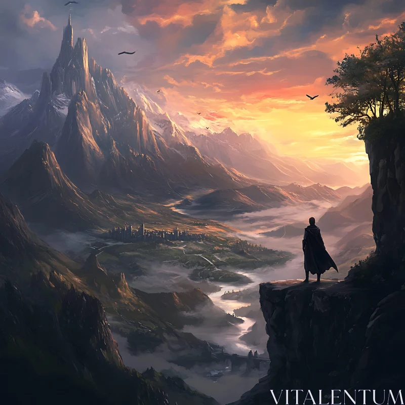 Cliffside Valley View at Sunset AI Image