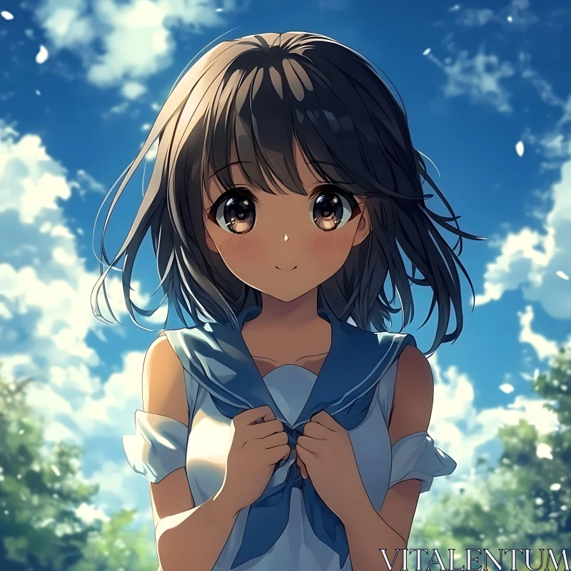 AI ART Anime Girl in School Uniform on a Sunny Day