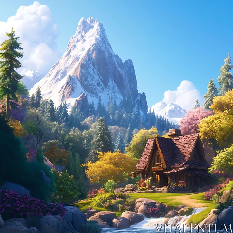 Charming Cottage in Mountainous Nature AI Image